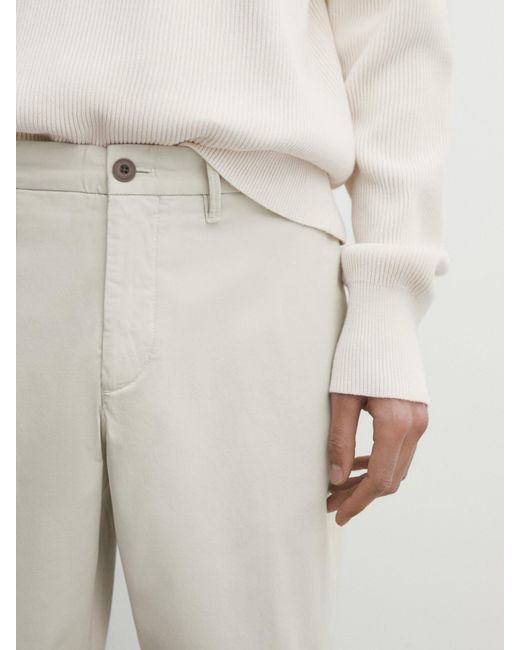 MASSIMO DUTTI White Slim-Fit Tricotine Chino Trousers for men