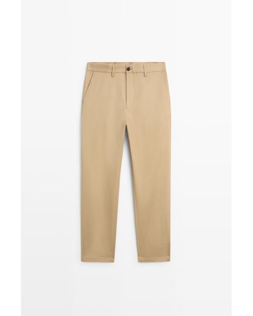 MASSIMO DUTTI Natural Cotton Blend Straight-Leg Pants for men