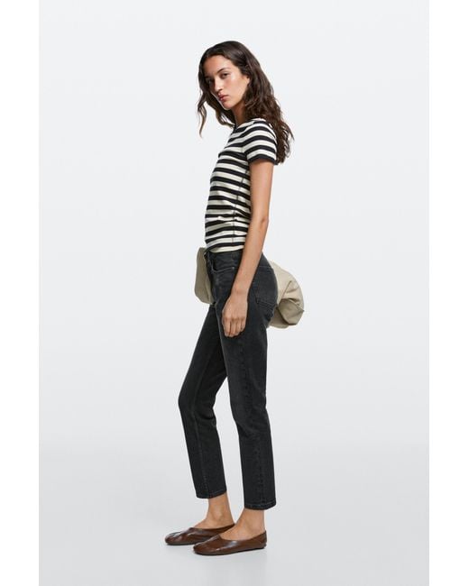 MASSIMO DUTTI White Mid-Waist Slim Fit Cropped Jeans