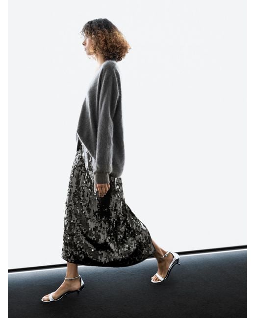 MASSIMO DUTTI White Midi Skirt With Sequins
