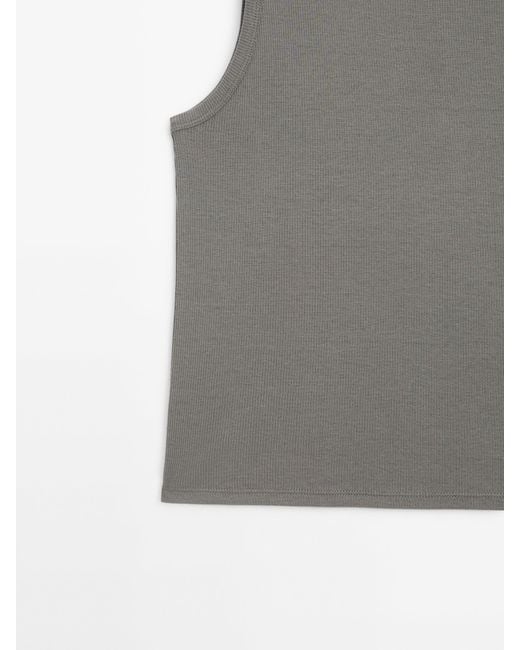 MASSIMO DUTTI Gray Sleeveless Halter Top With Ribbed Detail