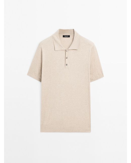 MASSIMO DUTTI Tricot Polo Van Katoenmix in het Natural voor heren