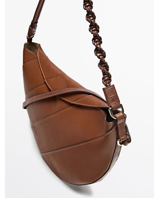 MASSIMO DUTTI Brown Nappa Half-Moon Bag With Woven Strap