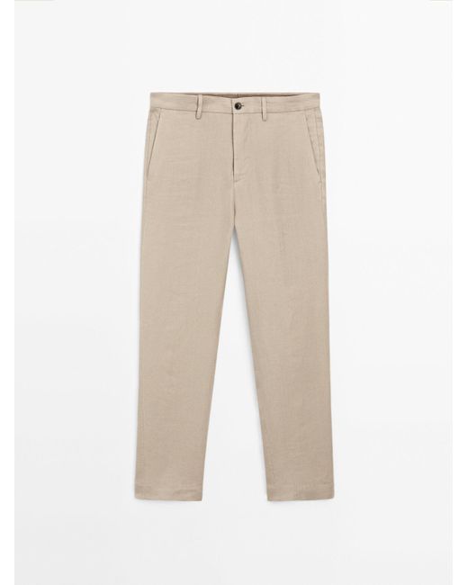 MASSIMO DUTTI Soepelvallende 100% Linnen Broek in het Natural voor heren
