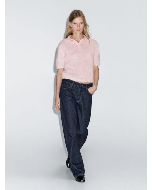 MASSIMO DUTTI Pink Alpaca Blend Knit Polo Jumper