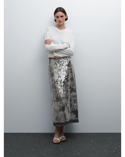 MASSIMO DUTTI Gray Midi Skirt With Sequins