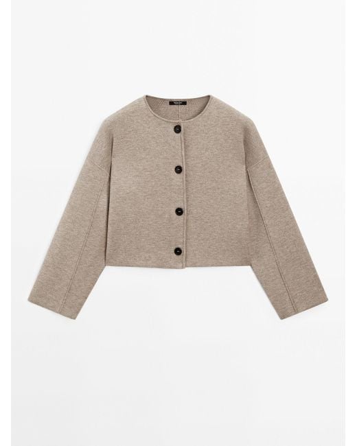 MASSIMO DUTTI Natural Cropped Knit Jacket With Buttons