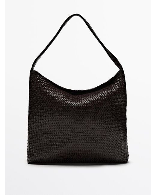 MASSIMO DUTTI Black Woven Nappa Leather Bag