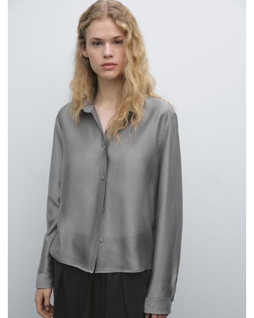 MASSIMO DUTTI Gray Flowing Semi-Sheer Shirt