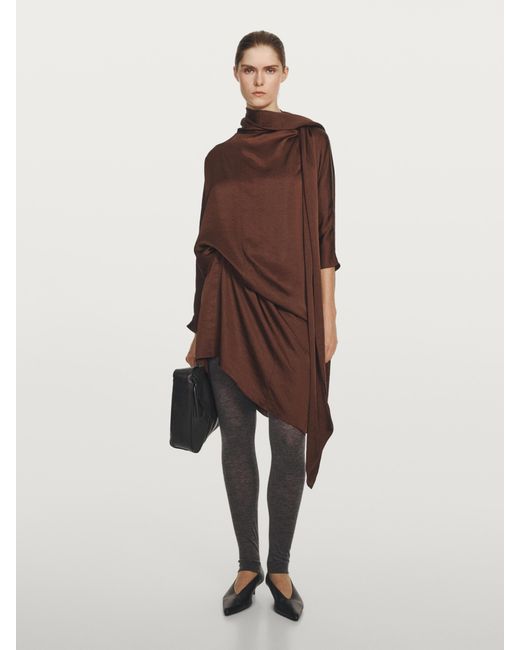 MASSIMO DUTTI Natural Flowing Long Sleeve Midi Dress