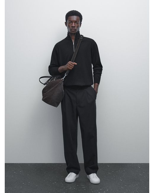 Pull En Maille À Col Zippé MASSIMO DUTTI pour homme en coloris Black