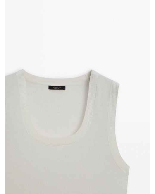 MASSIMO DUTTI White Plain Knit Top With Ribbed Detail