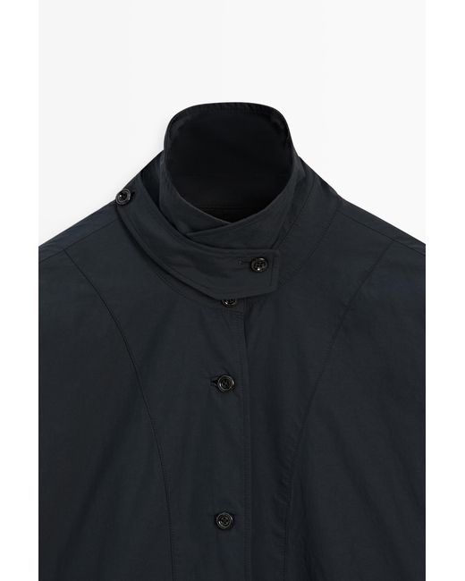 MASSIMO DUTTI Blue Jacket With Buttoned Strap Collar
