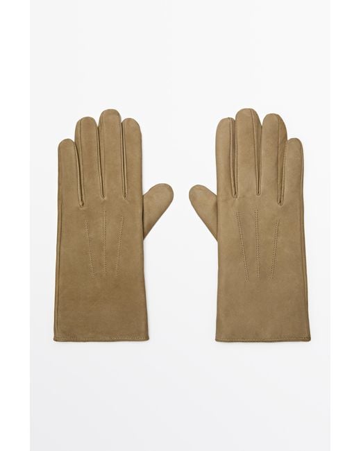 MASSIMO DUTTI Natural Leather Split Suede Gloves