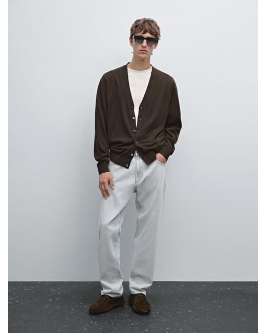 Cárdigan Punto 100% Lana Merino MASSIMO DUTTI de hombre de color Gray