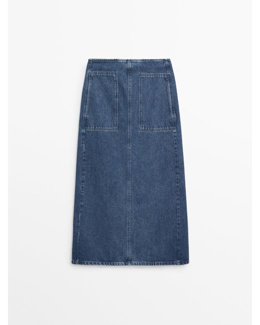 MASSIMO DUTTI Blue Straight-Fit Denim Carpenter Skirt