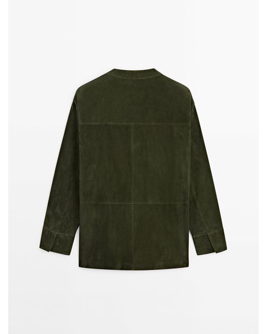 MASSIMO DUTTI Green Suede Leather Shirt