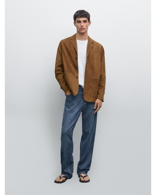 MASSIMO DUTTI Multicolor Nubuck Leather Blazer for men