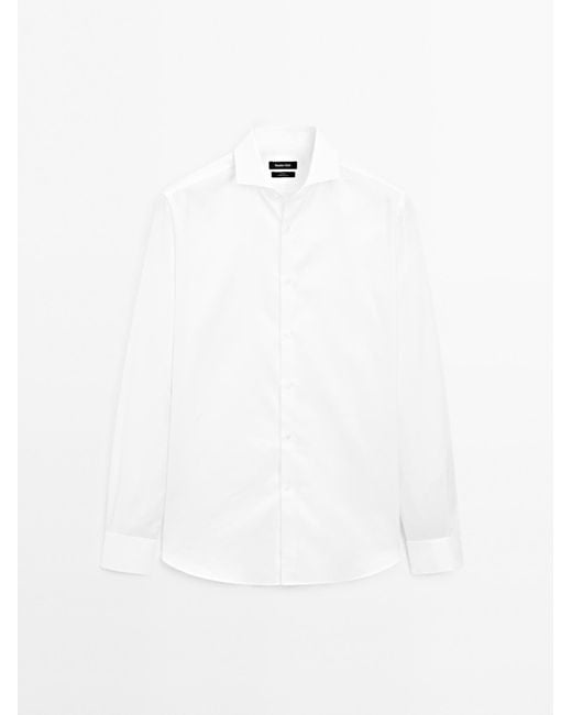 MASSIMO DUTTI Slim Fit 100% Katoenen Twill Overhemd in het White voor heren