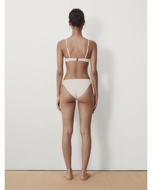 MASSIMO DUTTI White Textured Triangle Bikini Top