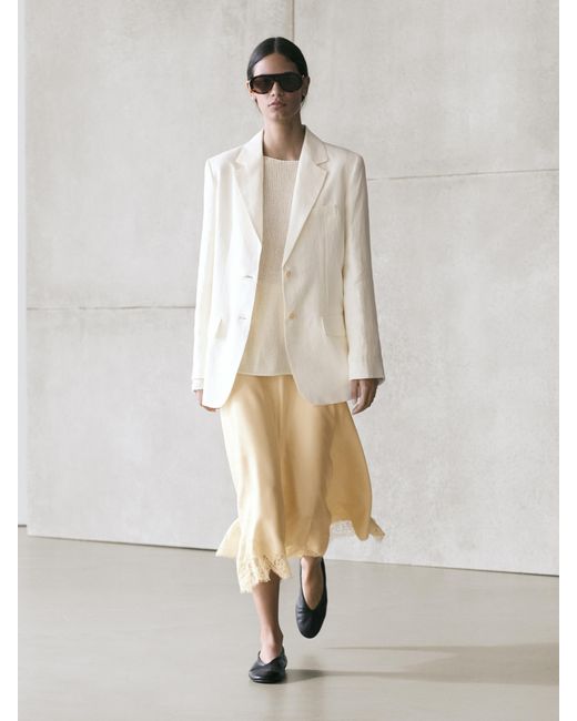 MASSIMO DUTTI Natural Asymmetric Skirt With Lace-Trimmed Detail