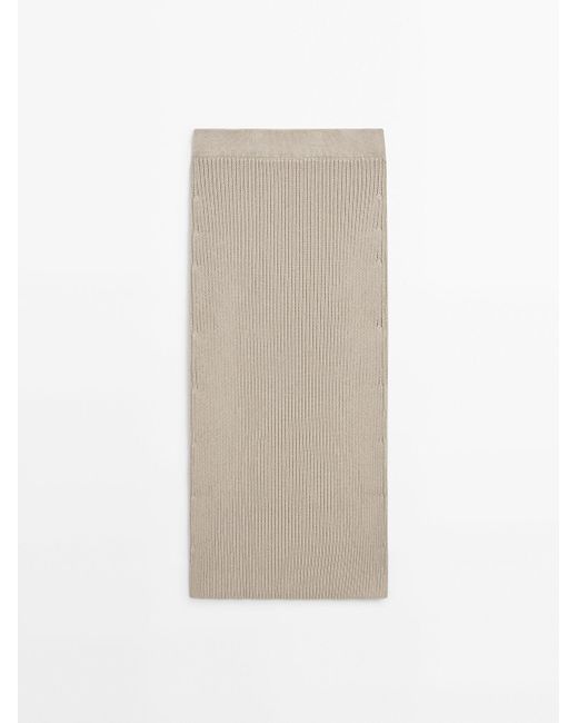 MASSIMO DUTTI White Long Ribbed Skirt With Slit Detail