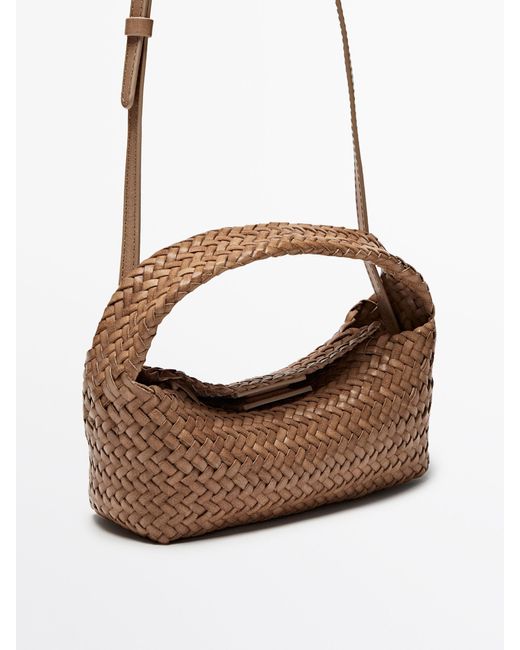 MASSIMO DUTTI Brown Woven Nappa Leather Mini Bag