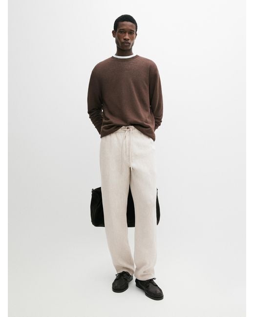 MASSIMO DUTTI Natural Linen Jogger Fit Trousers for men