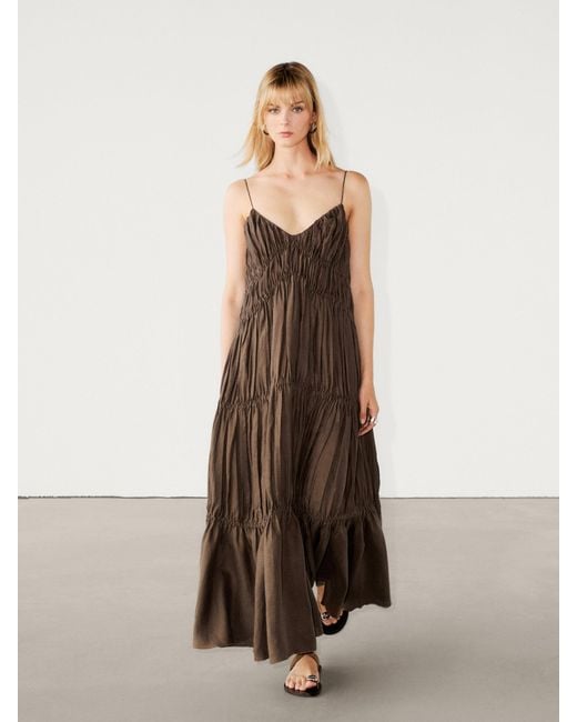 Massimo Dutti【NEW】Long dress with gathered detail 06668888716-o6.jpg?ts=