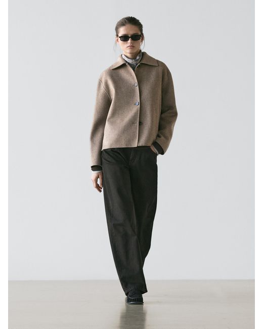 MASSIMO DUTTI Natural Short Wool Blend Coat With Buttons