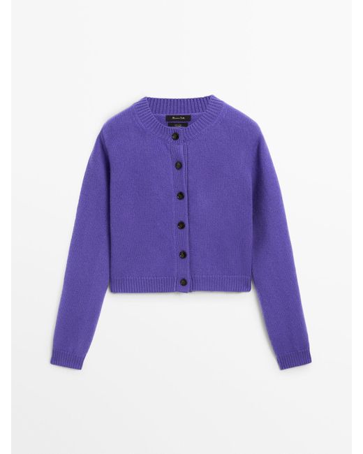MASSIMO DUTTI Purple 100% Wool Cropped Knit Cardigan
