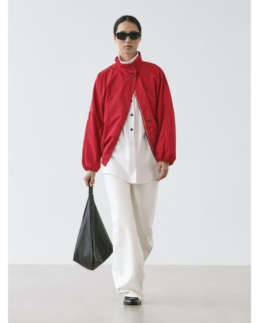 MASSIMO DUTTI Red High Neck Bomber Puff Jacket