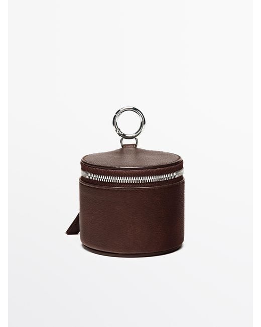 MASSIMO DUTTI Brown Round Nappa Leather Bag With Rhinestones