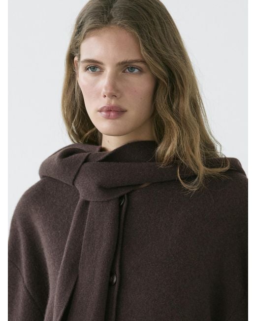 Giacca Lunga Con Cappuccio E Sciarpa di MASSIMO DUTTI in Black