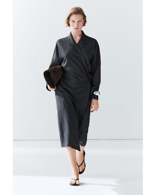 MASSIMO DUTTI White Midi Dress With Draped Detail