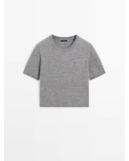 MASSIMO DUTTI Tricot Trui Met Korte Mouw in het Gray