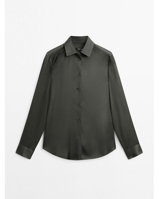 MASSIMO DUTTI Soepelvallend Satijnen Overhemd in het Gray