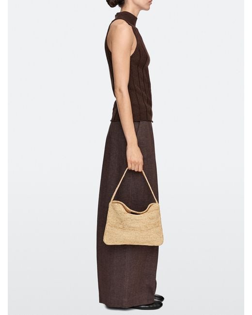 MASSIMO DUTTI Natural Small Raffia Shoulder Bag