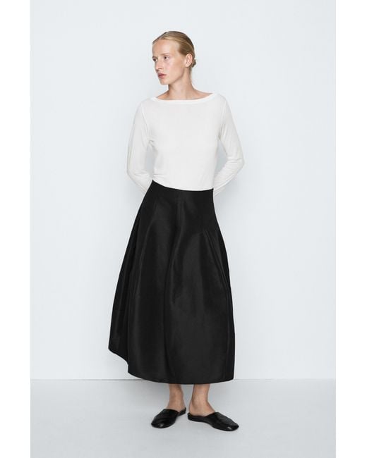 MASSIMO DUTTI White Flowing Seam Detail Midi Skirt