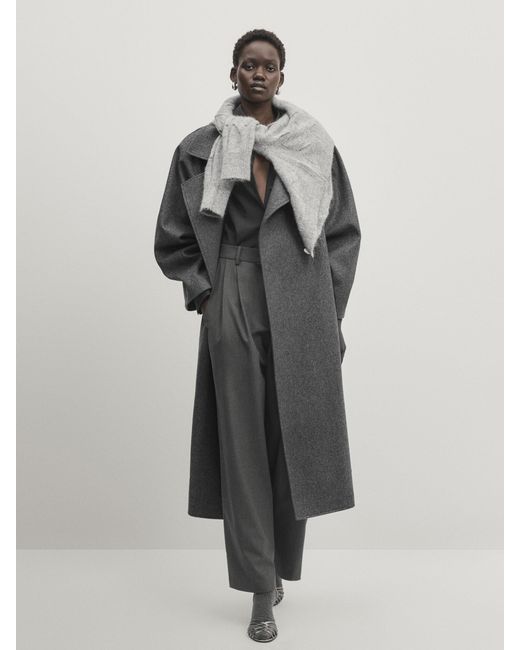 MASSIMO DUTTI Gray Belted Oversize Coat
