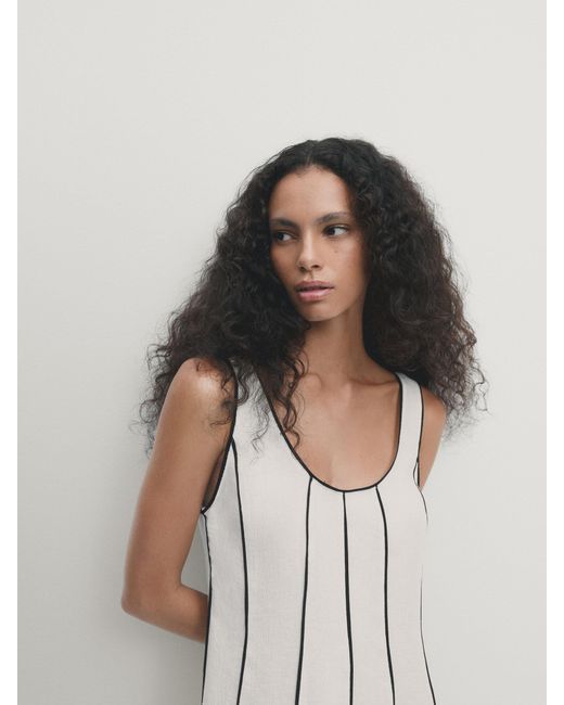 MASSIMO DUTTI White Linen Blend Two-Tone Strappy Dress