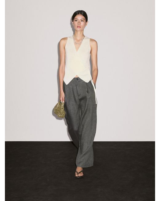 MASSIMO DUTTI White Knit Crossover Waistcoat With Drawstring