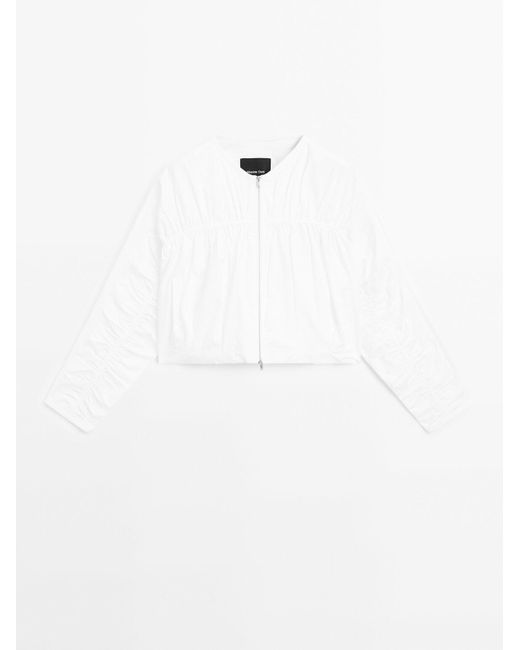 MASSIMO DUTTI Wijd Bomberjack Met Plooien in het White