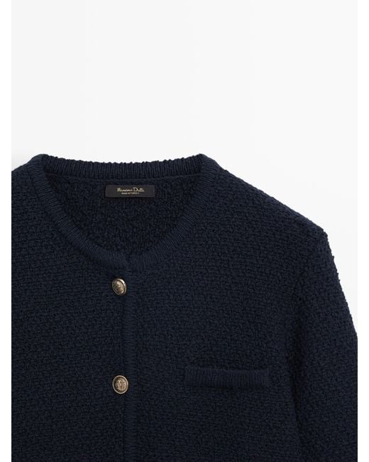 MASSIMO DUTTI Blue Textured Knit Cardigan With Pockets