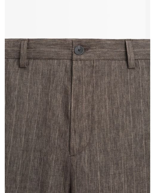 MASSIMO DUTTI Brown Striped Linen Trousers for men