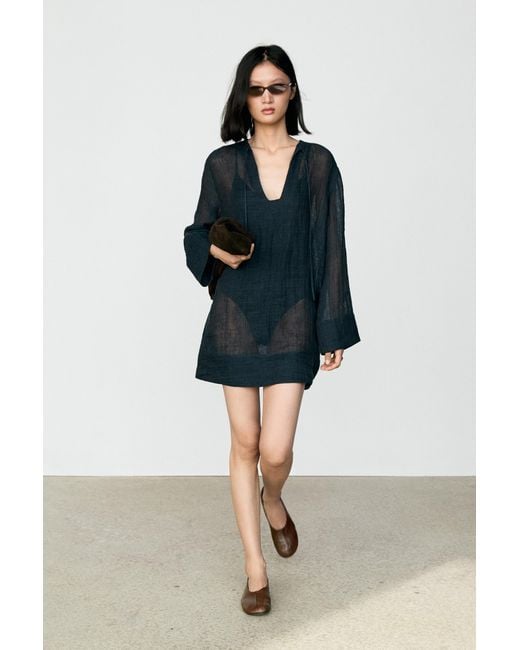 MASSIMO DUTTI Multicolor 100% Linen Flowy Mini Dress