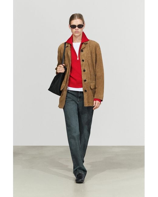 MASSIMO DUTTI Red Suede Lapel Blazer