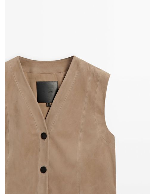 MASSIMO DUTTI Natural Suede Leather Waistcoat With Buttons