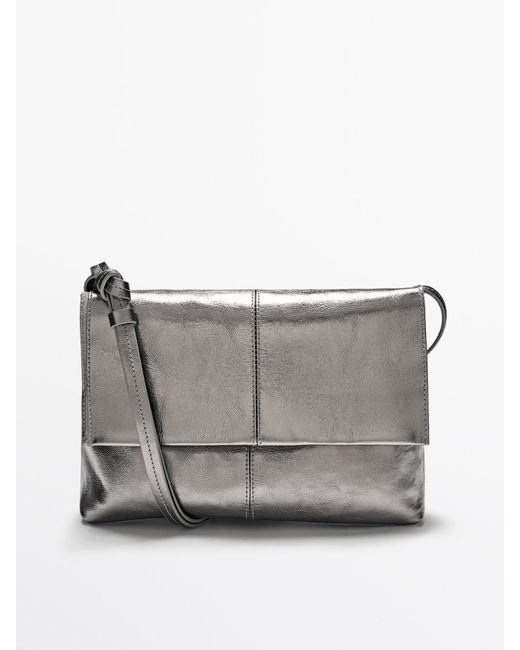 MASSIMO DUTTI Gray Crackled Nappa Mini Flap Bag