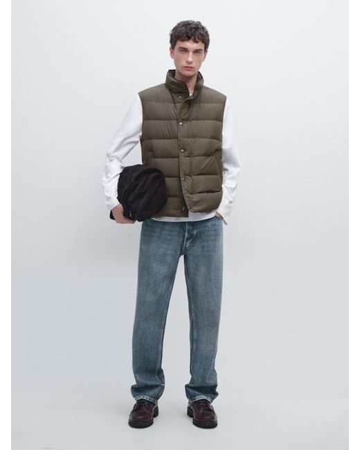 MASSIMO DUTTI Blue Water-Repellent Puffer Gilet for men